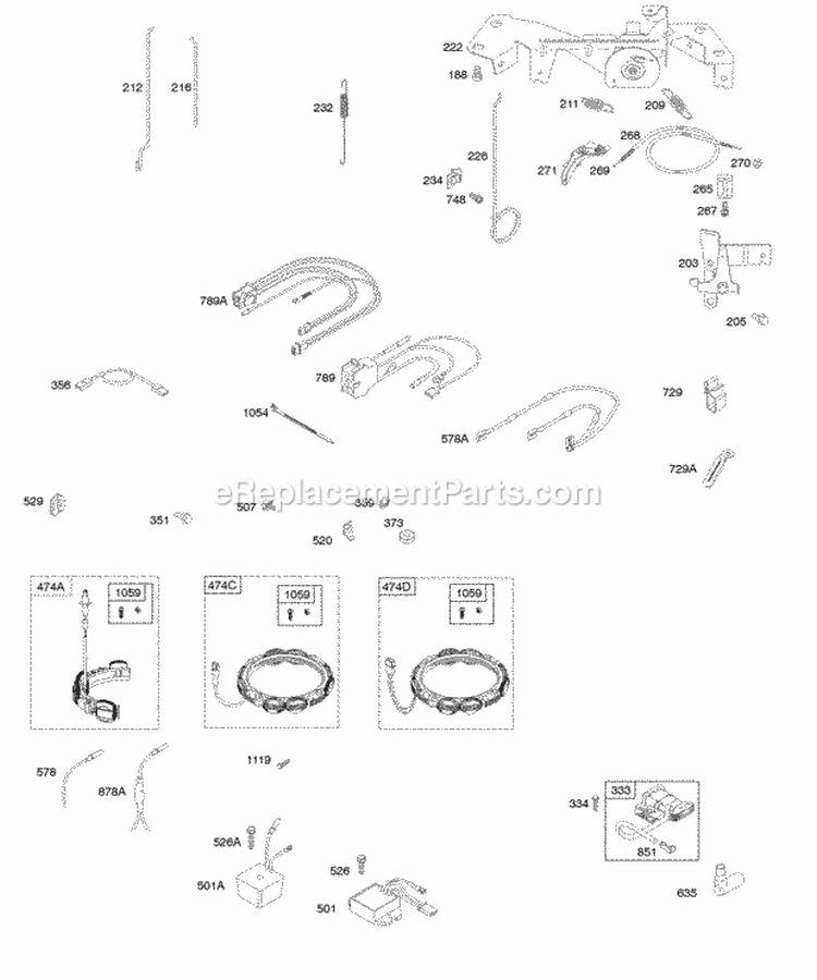 Controls Wires Springs Alternators Ignition Diagram and Parts List for 305777-0113-E1  Briggs and Stratton Engine